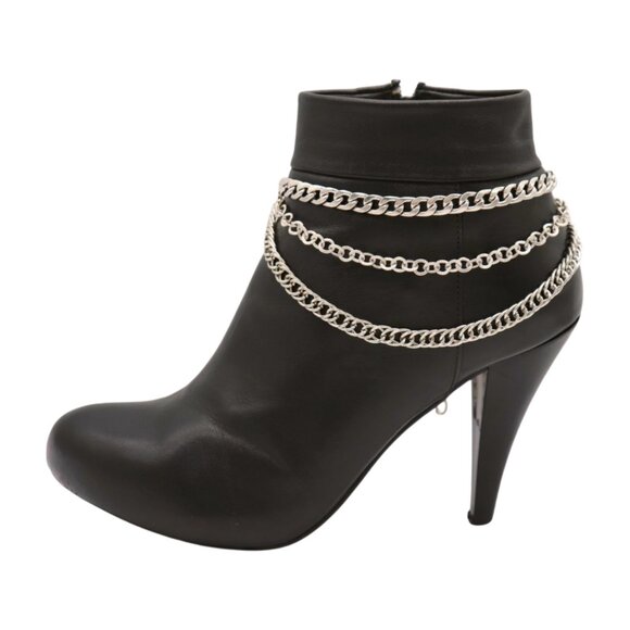 NEW Women Silver Boot Chain Bracelet Shoe 3 Strands Wave Charm Shoe Anklet SET - Picture 8 of 17